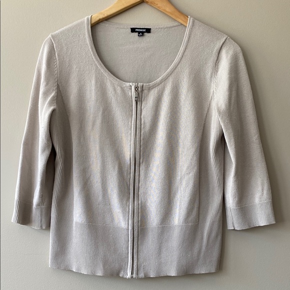 Premise Beige Zip-Up Cardigan Size Medium - Picture 2 of 11